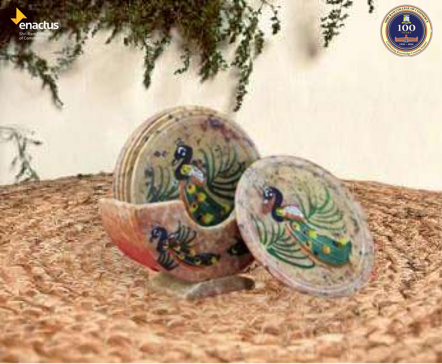 Peacock Painted Coaster- Gaurahari Enactus SRCC