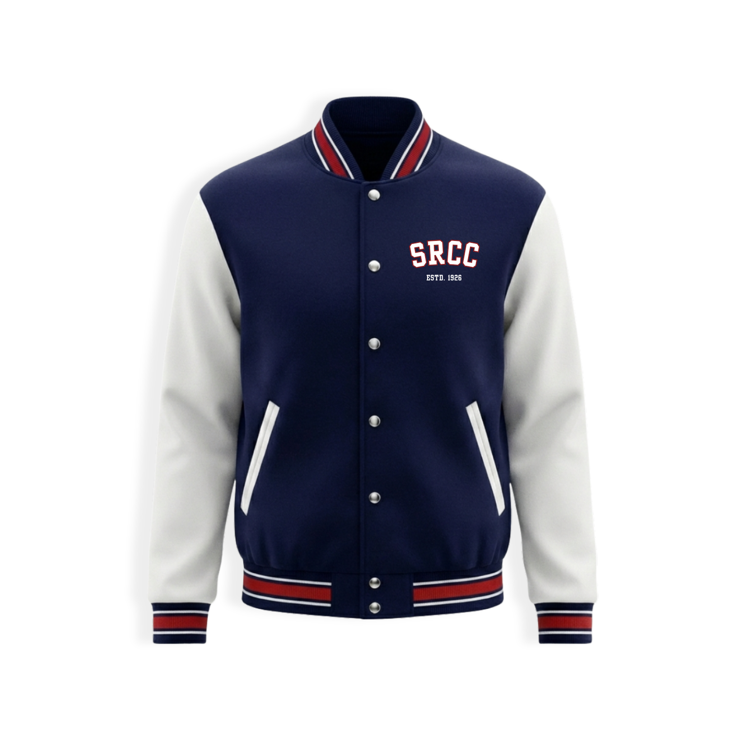 SRCC Navy Blue-Off White (Red ribs) Varsity Jacket